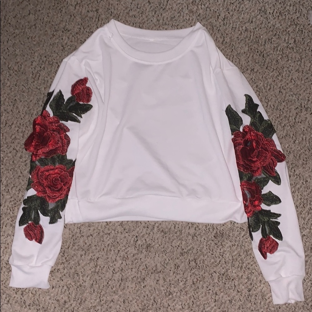 white long sleeve rose shirt for women